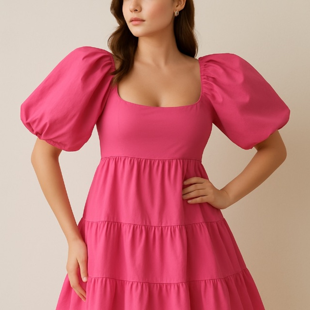 A New Day Pink Square Neck Puff Sleeve Mini Dress